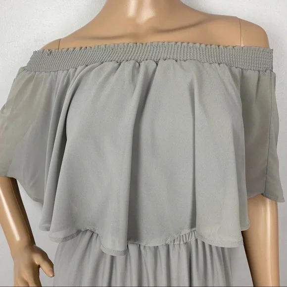 SHOW ME YOUR MUMU GRAY OFF-THE-SHOULDER RUFFLE MAXI DRESS - Picture 3 of 10